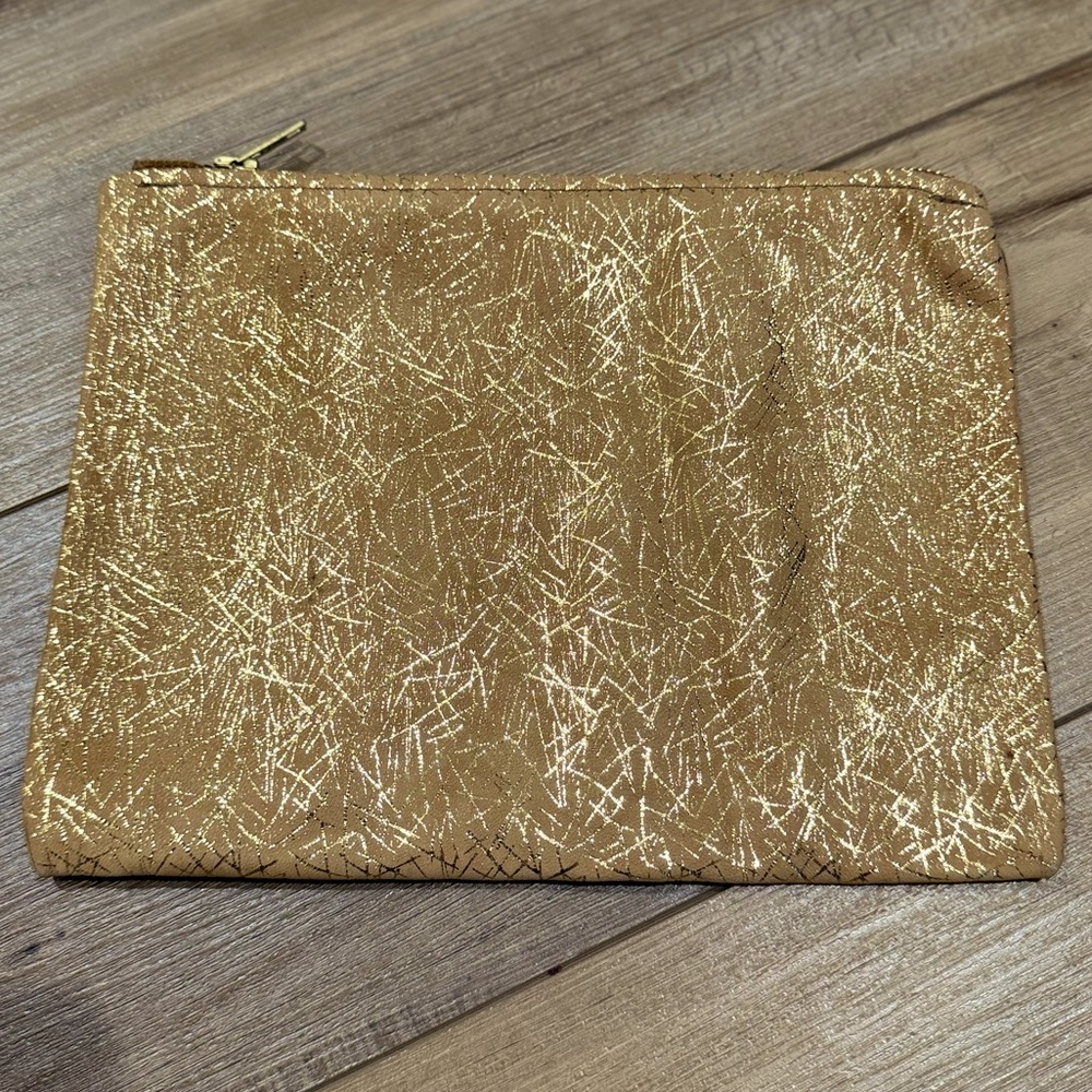 Tan Genuine Leather Clutch/Bag with Gold Design
